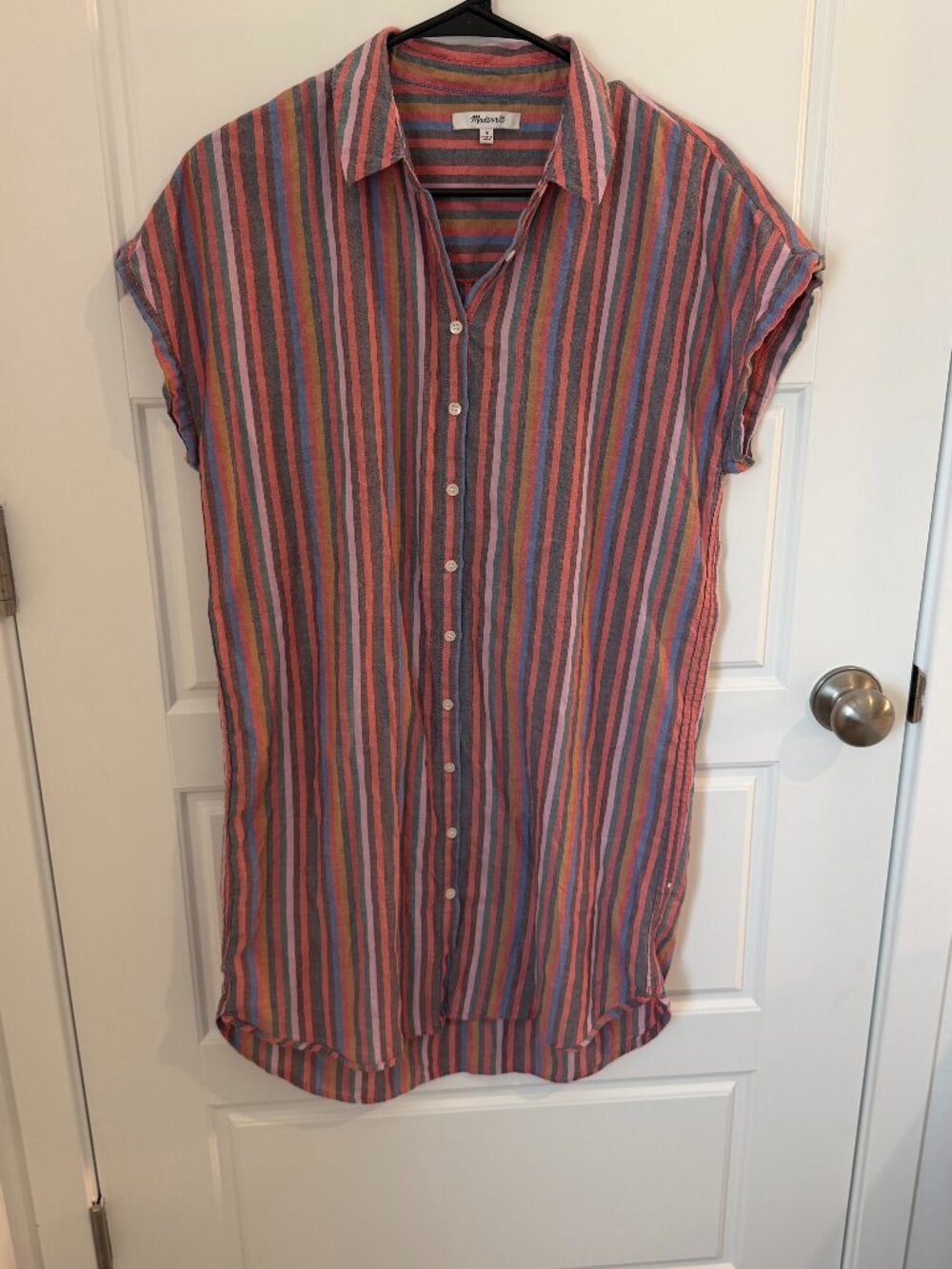 Madewell Striped Shirt Dress Women's M 100% Cotton Button Front Midi